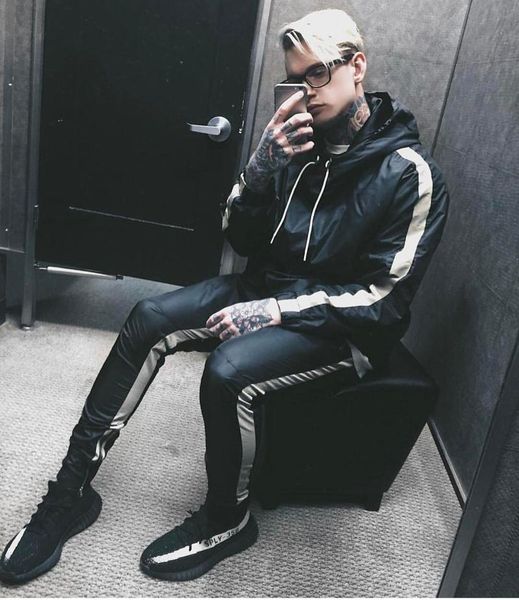 

men's pants hip hop punk side stripe sport gym safari military zipper cargo harem pencil trouser streetwear elastic waist men jogger pa, Black