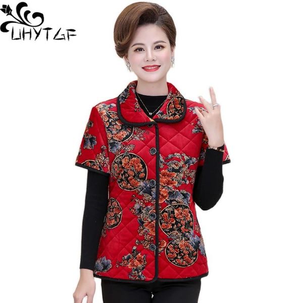 

women's vests uhytgf elegant mother autumn winter for women fashion print plus velvet warm cotton waistcoat loose large size coat 1942, Black;white