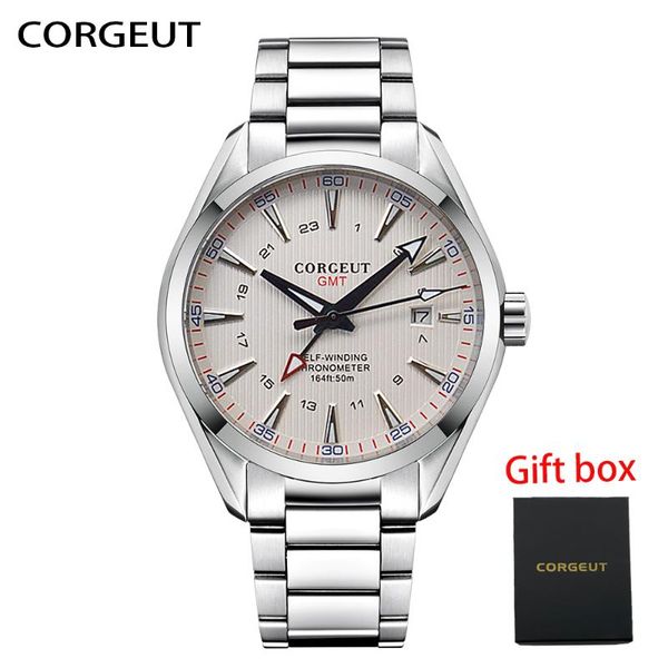 

wristwatches corgeut design men's mechanical watches automatic watch sapphire stainless steel 50m waterproof business clock reloj hombr, Slivery;brown