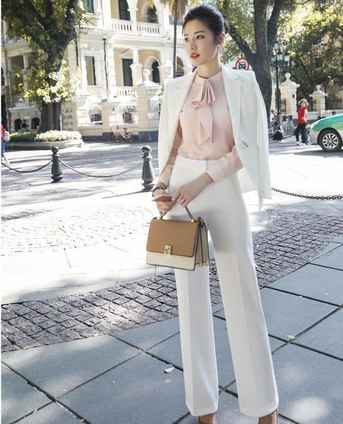 

women's suits & blazers ladies white fashion 2021 autumn winter formal women business with big pants and jackets sets ol styles, White;black