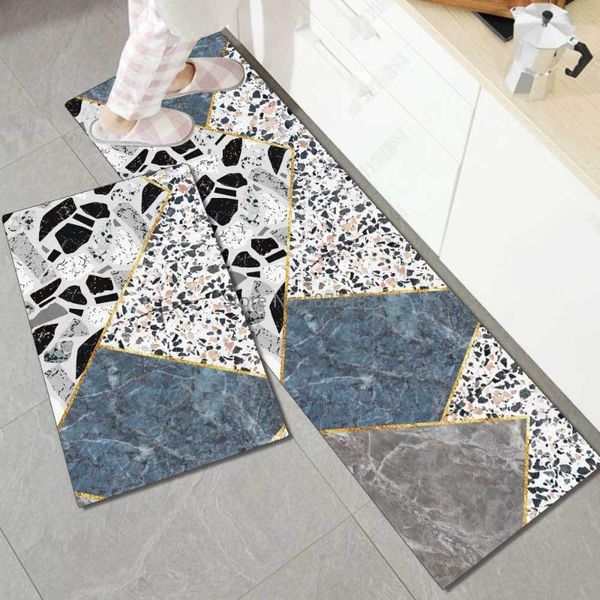 

modern nordic imitation marble black and white blue kitchen mat combination entry bedroom long non-slip bedside blanket carpets