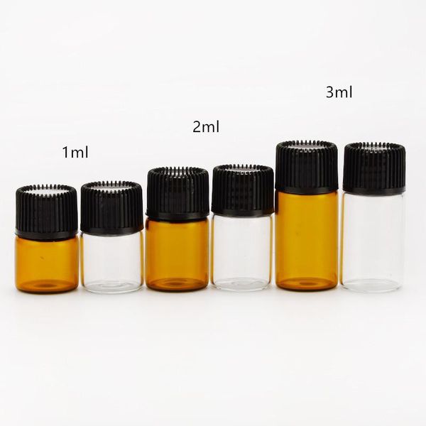 

10pcs pvc amber essential oil bottle 1/2/3 ml thin glass small brown perfume vials sample test with orifice reducer storage bottles & jars