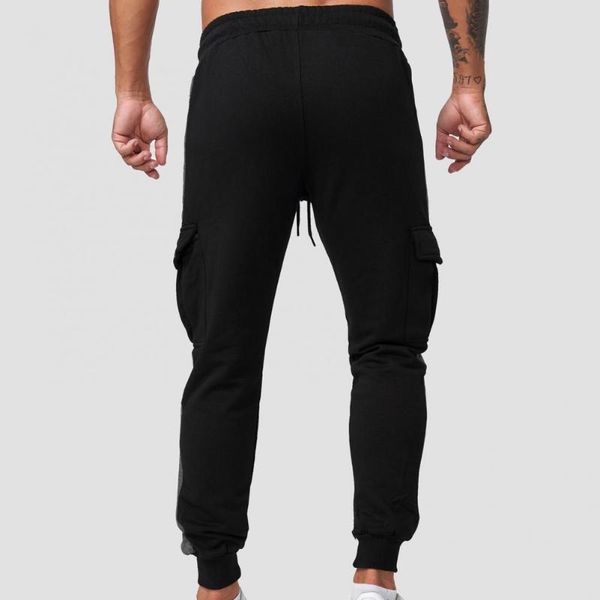 

men's pants men sweatpants contrast colors sports casual breathable elastic waist cargo drawstring mid trousers, Black