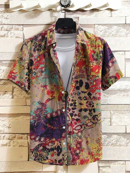 

men random splash ink & chain print shirt without tee v9wg#, White;black