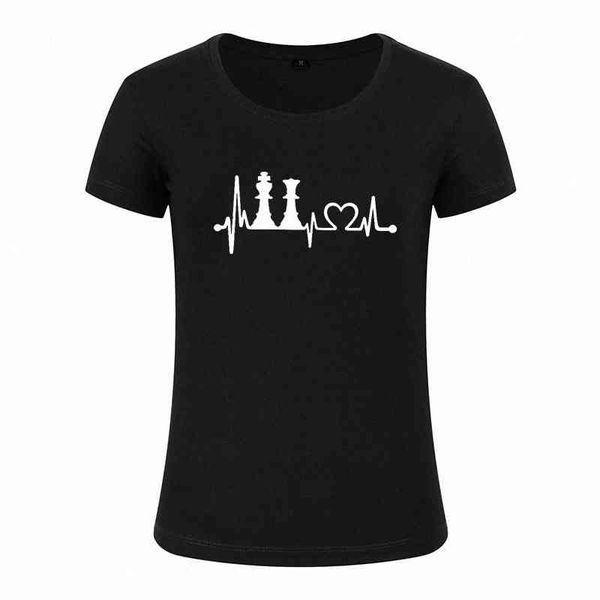 

harajuku chess funny heartbeat t shirt women clothing casual short sleeve tees plus size tqnp#, White