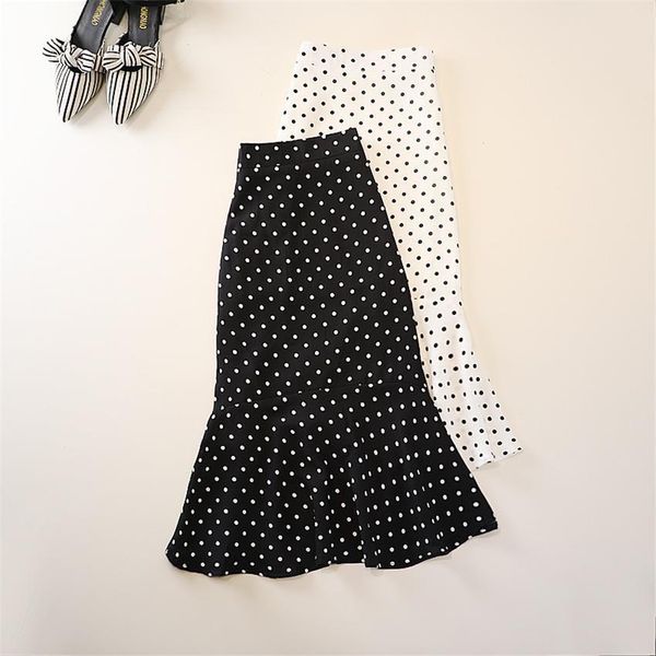 

spring vintage fashion black womens skirts dot a line office package hip midi length trumpet wz1146