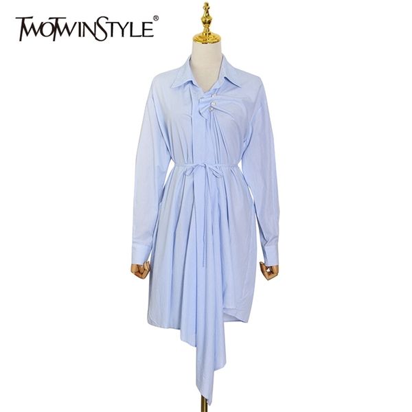 

casual asymmetrical dress for women lapel long sleeve high waist patchwork pearl ruched slim dresses female fashion 210520, Black;gray