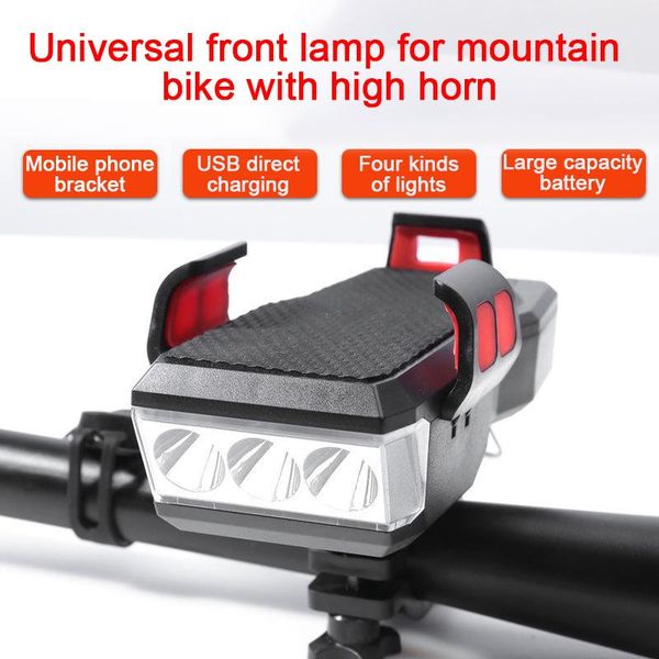 

in 1 multi-function bike light 2* t6 led usb rechargeable headlight phone holder horn bank bicycle lamp lights