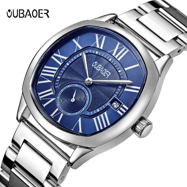 

wristwatches oubaoer brand men quartz waterproof watch business casual fine steel band male table three small needle manufacturers proxy, Slivery;brown