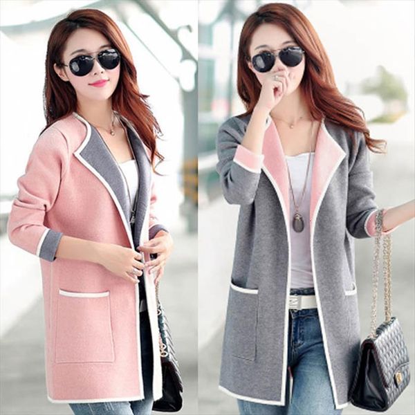 

spring autumn womens korean sweater slim jacket fashion joker medium length female long sleeve cardigan large size 4xl, White;black
