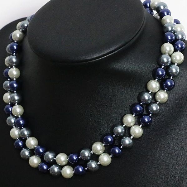 

multicolor beautiful shell simulated-pearl round beads 10,12mm women vintage design long chain necklace jewelry 36inch b1508 chains, Silver