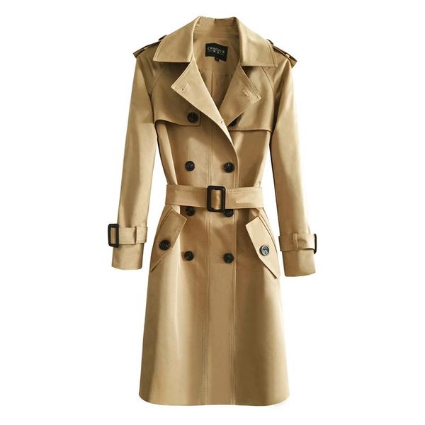 

women's trench coats [ewq] korea red coat autumn 2021 laple loose lace up waist double breasted long sleeve windbreaker 16e4251, Tan;black