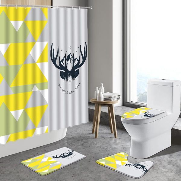 

shower curtains modern minimalist gray yellow white background decor bathroom sets with non-slip carpet toilet bath mat foot pad rug