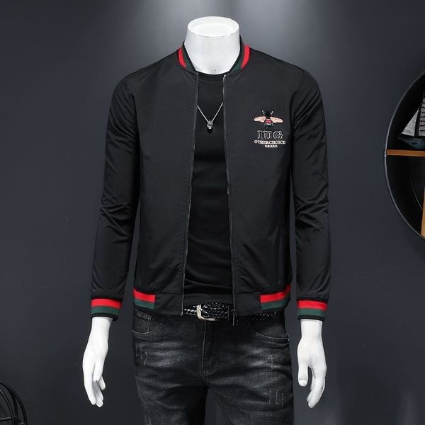 

men's jackets autumn and spring vintage men's jacket, luxurious bee embroidered hunter, club baseball uniform, Black;brown