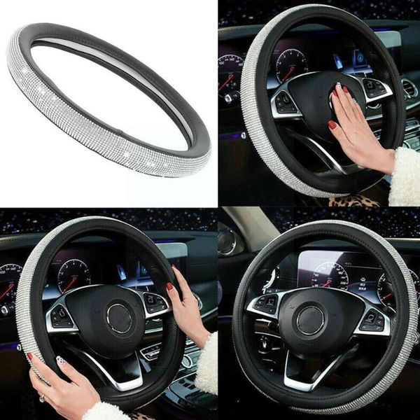 

steering wheel covers charming elegant rhinestones crystal car accessories cover styling case pu leather steering-wheel j0z8