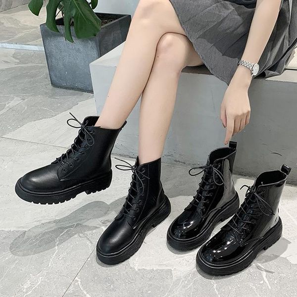

boots autumn woman motorcyle chunky lace up ankle boot black platform shoes casual riding punk botas mujer 8744n fjh2