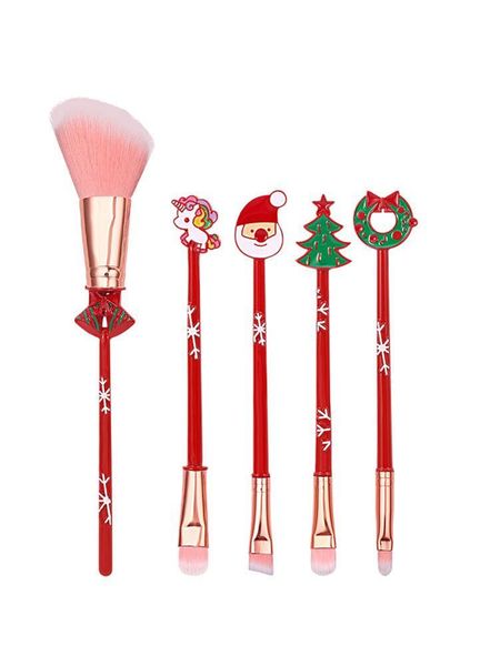 

makeup brushes christmas set 5pcs powder eye shadow foundation blush blending cosmetic tools beauty pro kits cute santa