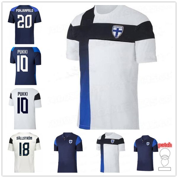 

2021 Finland Soccer Jerseys 21/22 Home PUKKI SKRABB RAITALA POHJANPALO KAMARA SALLSTROM JENSEN LOD national team Football Shirts Uniform, Away+patch