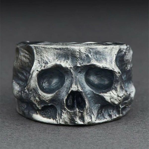 

cluster rings vintage men's irregular dead skull ring gothic punk tribe warrior stainless steel hiphop men rock biker jewelry male bijo, Golden;silver