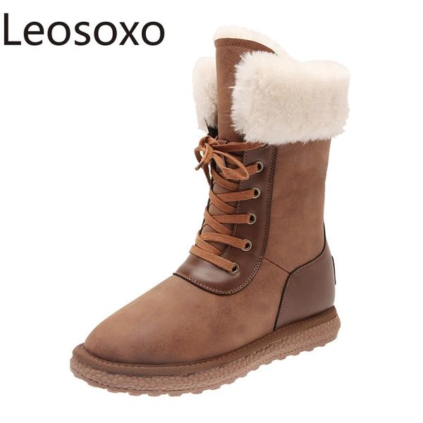 

boots women winter snow ladies plush female casual warm comfort mid-calf, Black