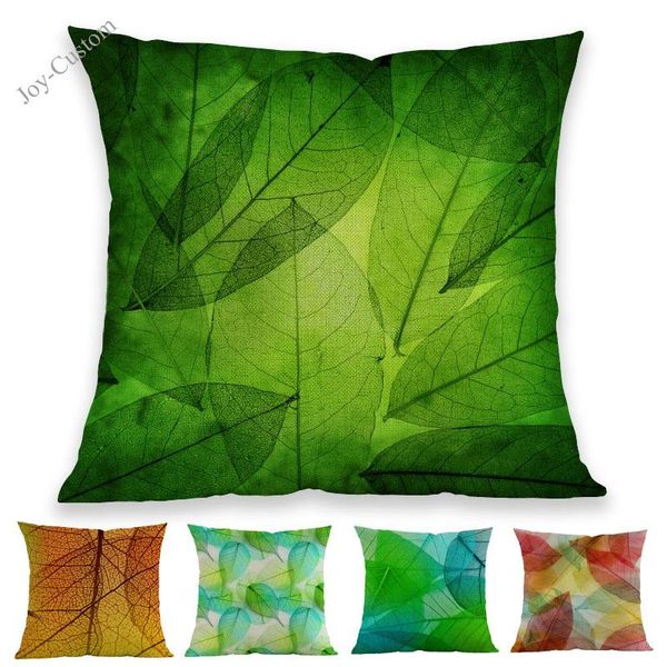 

cushion/decorative pillow green leaves and autumn yellow leaf transparent texture linen throw case home car sofa decorative cushion cover