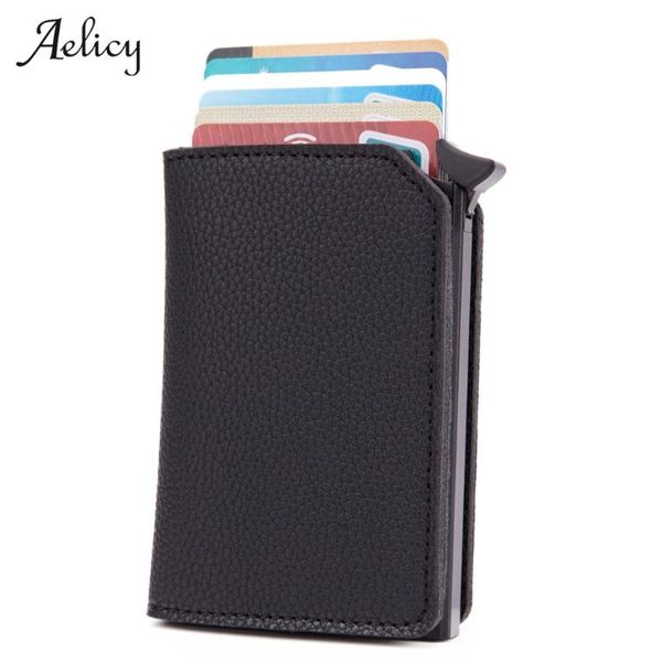 

card holders aelicy fashion women men id protector smart wallet thin holder automatically solid metal bank credit, Brown;gray