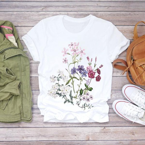 

women's t-shirt women flower lady fashion short sleeve aesthetic clothes summer shirt t-shirts t graphic female ladies womens tee, White