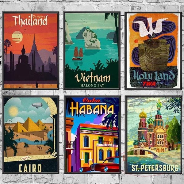 

paintings travel city vintage landscape canvas painting bangkok tel aviv europe world tour poster print wall art picture living room decor