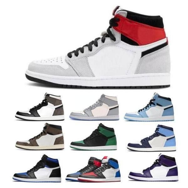 

smoke grey boots shoes mens women 1 1s high og university blue dark mocha obsidian travis scotts 3 zapatos tenis trainers sneakers, Black