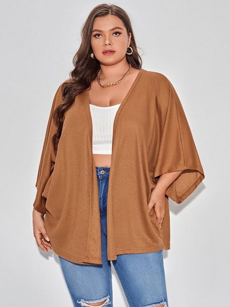 

plus open front batwing sleeve coat 75b2#, Black