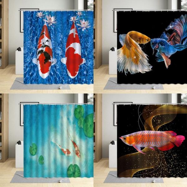 

shower curtains traditional chinese style bathroom koi carp pink flower pattern asian fish for art decor with hooks
