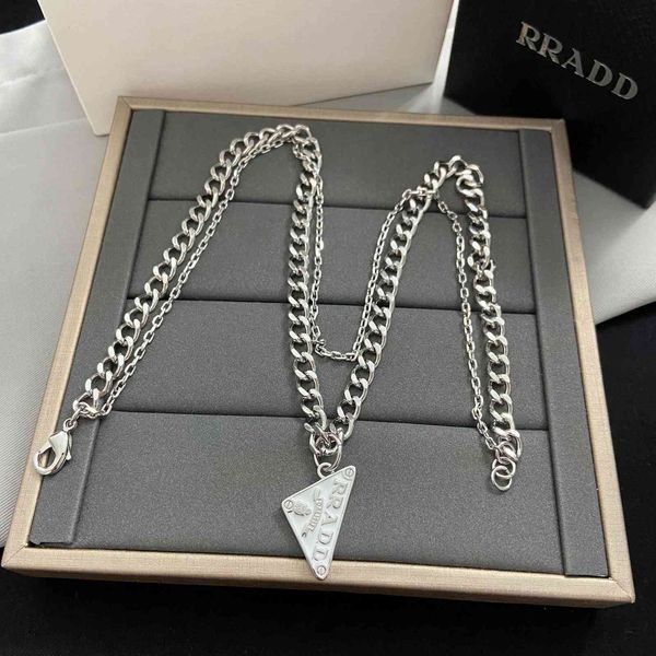 

2021 new double layer women's enamel style necklace, Silver