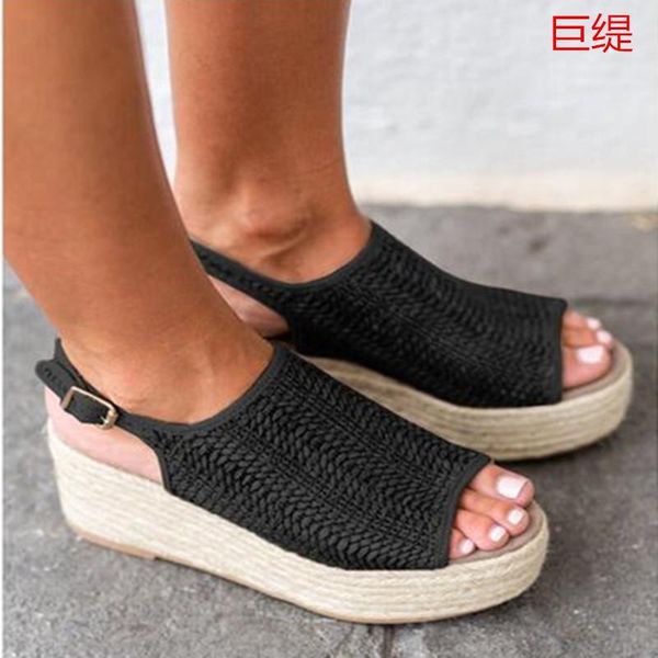 

microfiber wedges high rome gladiator women sandals back strap concise solid boho shoes buckle plus size, Black