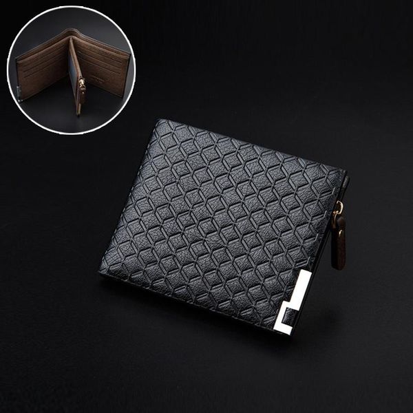 

wallets lily queen men short wallet business luxury multi-function leather purse zipper money bag coin holder, Red;black