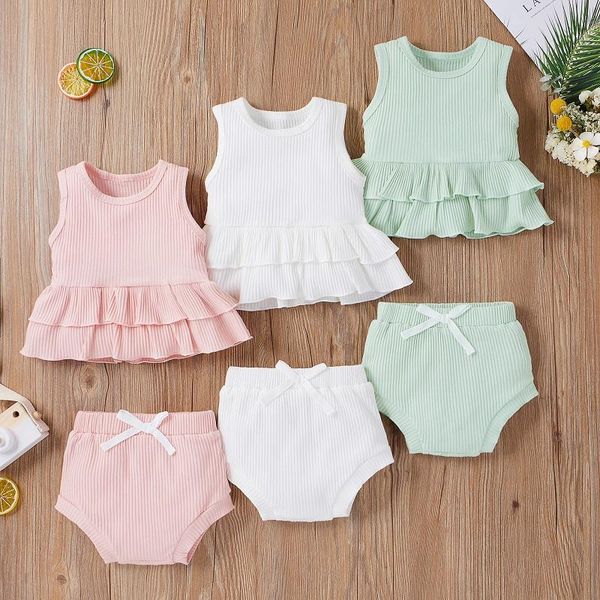 

clothing sets 0-24m cute born baby girl solid color sleeveless vest shorts bloomers bottom 2pcs outfits summer clothes set, White