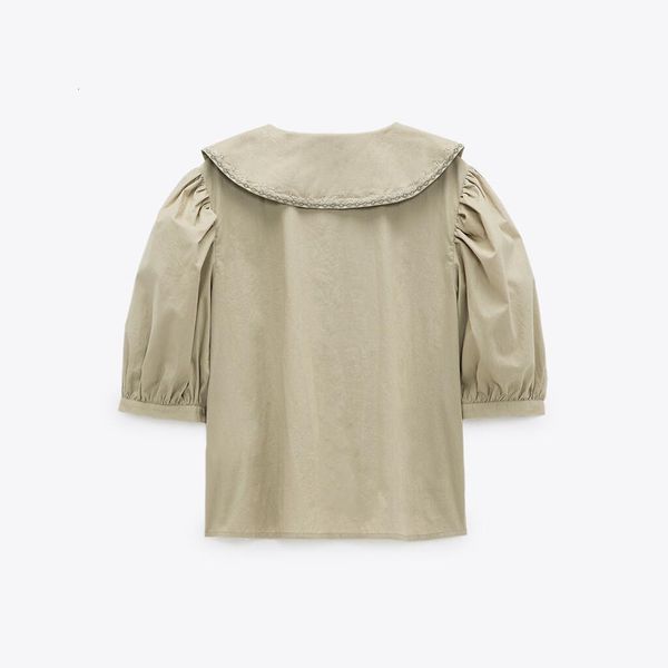 

women's blouses & shirts za 2021 will see women's clothes doll collar embroidered neckline solid shirt short, White