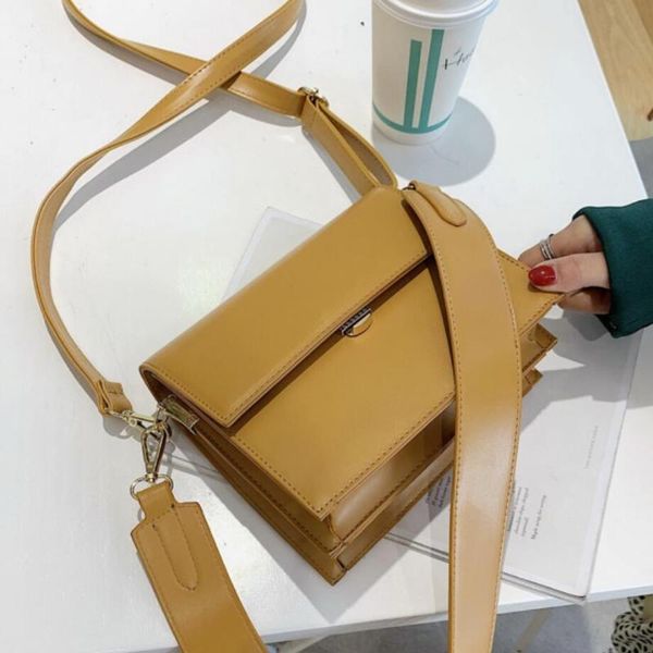 

evening bags retro casual flap square bag 2021 quality pu leather women's designer handbag wide shoulder strap messenger