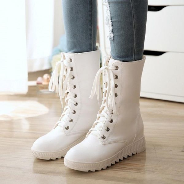 

autumn and winter simple black white lace-up boots flat bottom velvet women's ankle