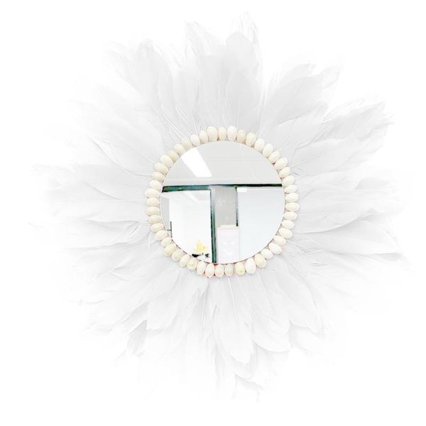 

mirrors macrame mirror handmade makeup compact wall tapestry home porch feather decoration bath room