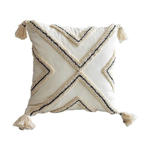 

pillow case nordic boho throw woven tufted striped cushion cover with tassels
