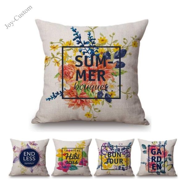 

summer watercolor garden flowers cotton linen sofa throw pillow cover for home decoration cushion car cushion/decorative