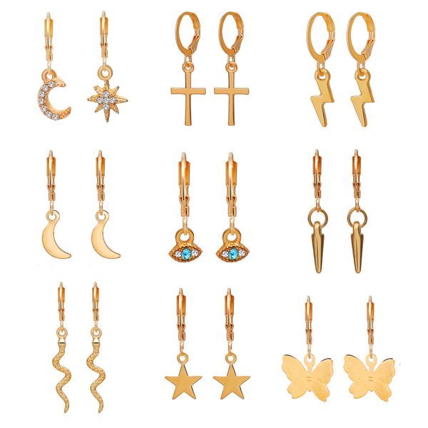 

charms earrings 51778 alloy earring set 9 pairs creative simple eye lightning ear clip, Golden