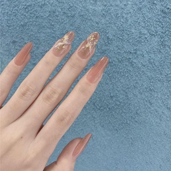 

false nails 24pcs sequins fake nail patch glue type removable long paragraph fashion manicure save time coffee smudge, Red;gold