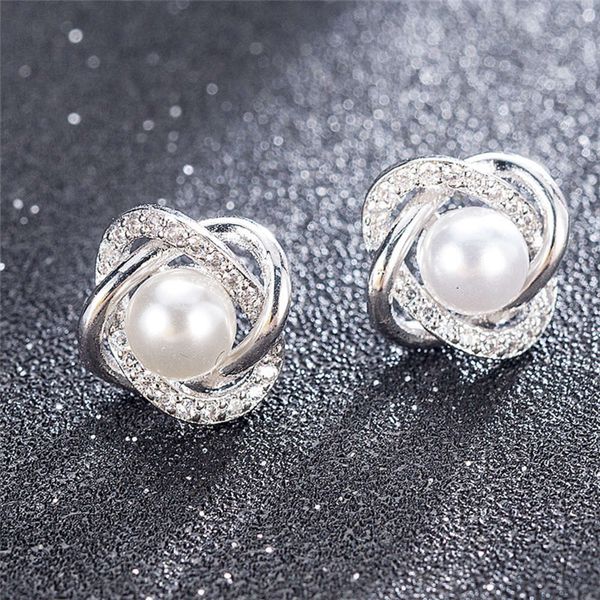 

temperament interwoven pearl earrings simple elegant inlaid creative net red