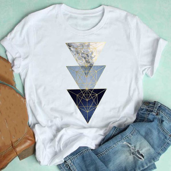 

women short sleeve cute geometric aesthetic trend casual 90s style fashion clothes print tshirt female tee graphic t-shirt x0527, White