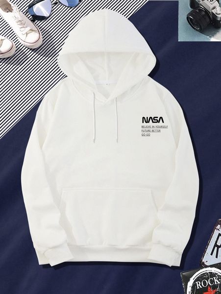 

men slogan graphic kangaroo pocket drawstring hoodie y210#, Black
