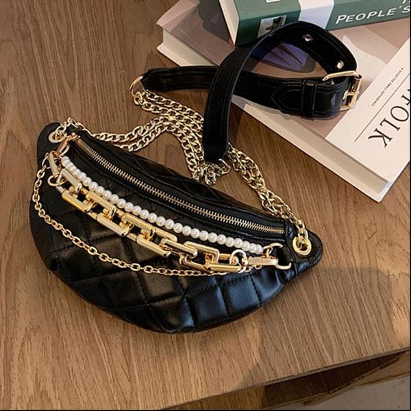 

chain fanny pack fashion waist bag banana belt girl leather chest shoulder crossbody purse