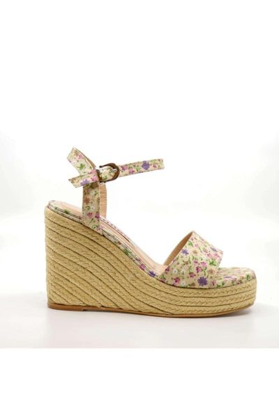 

sandals lily of the valley beige floral straw wedges sandals-beige, 39, Black