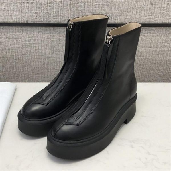 

boots runway brand women booties zipper front botas mujer platform shoes woman winter fur warm think bottoms combat, Black