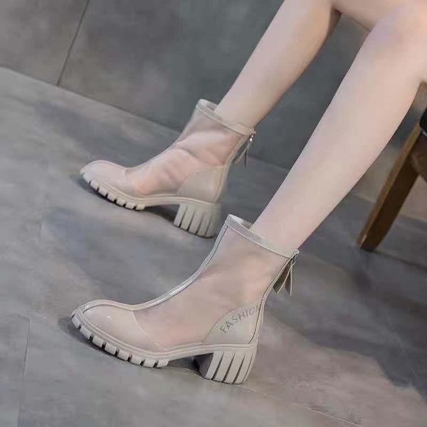 

boots 2021 fashion women's shoes breathable mesh hollow sandals summer platform ankle zipper comfortable, Black